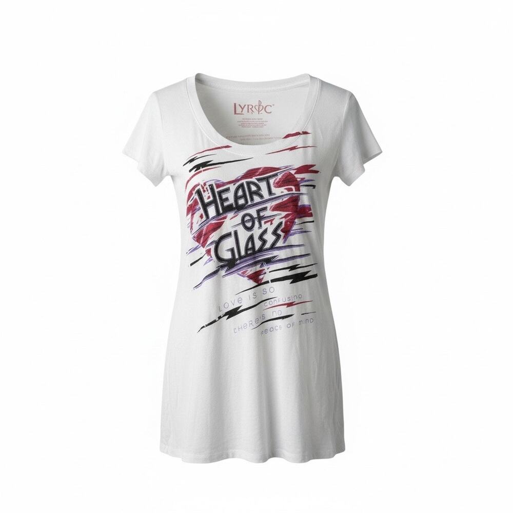 LYRIC Heart of Glass Graphic Tee White Women’s Size L New Without Tags